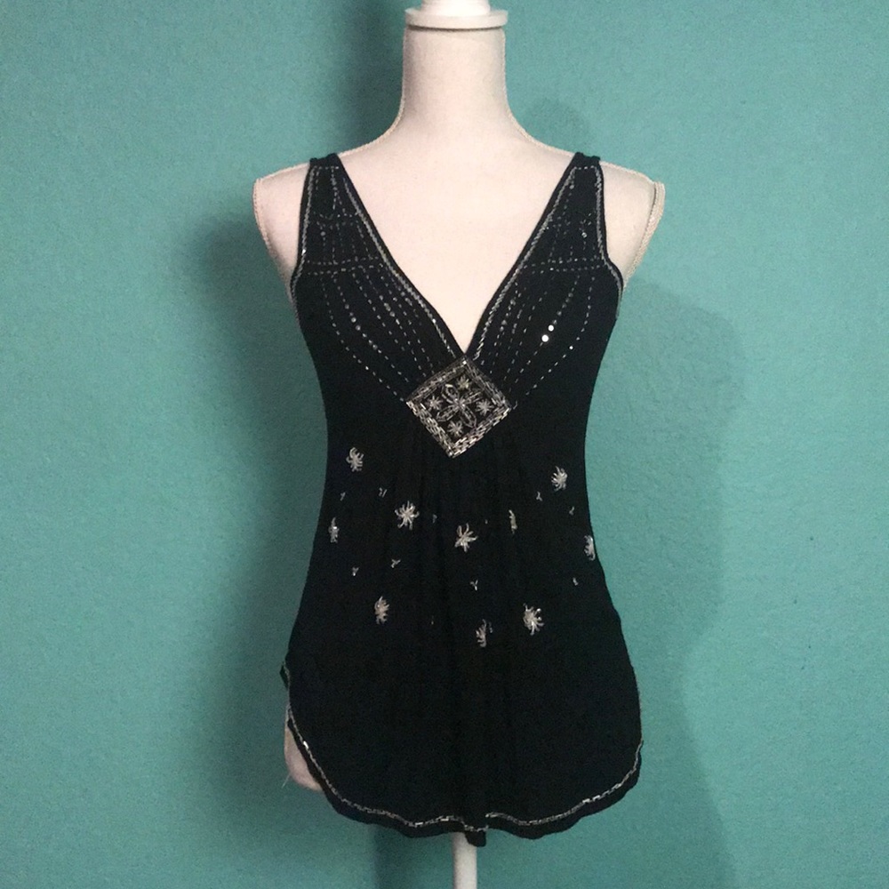 San Joy beaded Soft Black Sleeveless Top